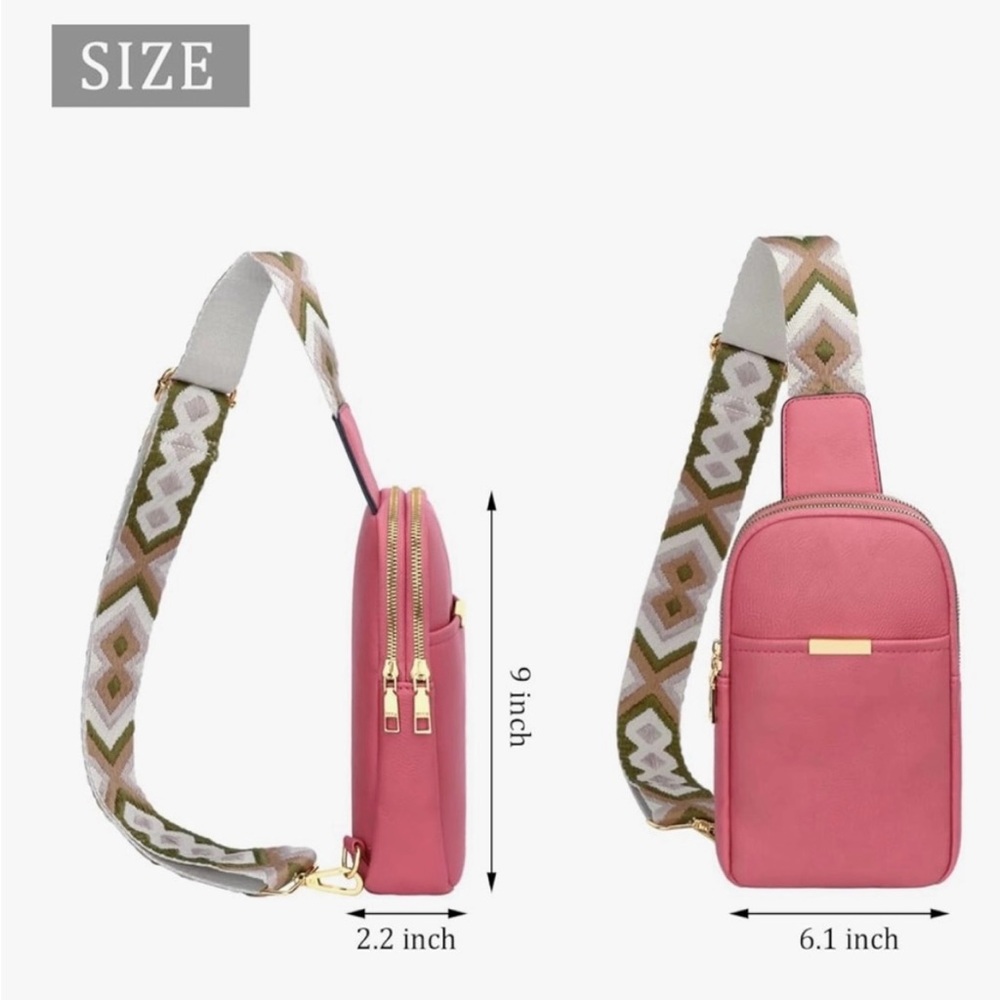 NEW NWT Chic Pink Crossbody Bag with Sturdy Southwest Patterned Strap and Gold - Picture 4 of 8